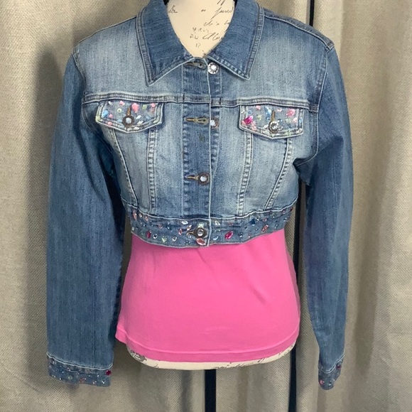 Clash Jean jacket Jeweled Bling Size XL with tank included Size Large - Picture 4 of 16